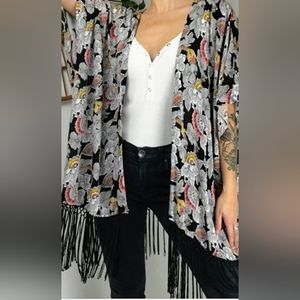 Forever 21 Size Small Medium Fringed Open Front Kimono